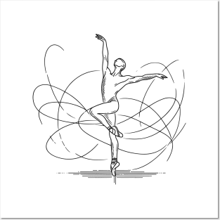 Black one line art Ballet Male dancer Posters and Art